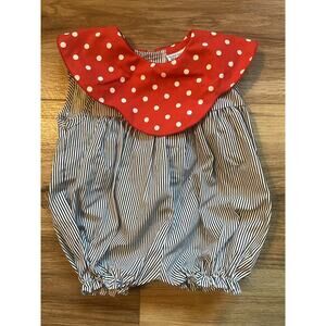 Nursery Rhyme Romper Girls 3-6 Months Red Polka Dot Collar Stripe One-piece